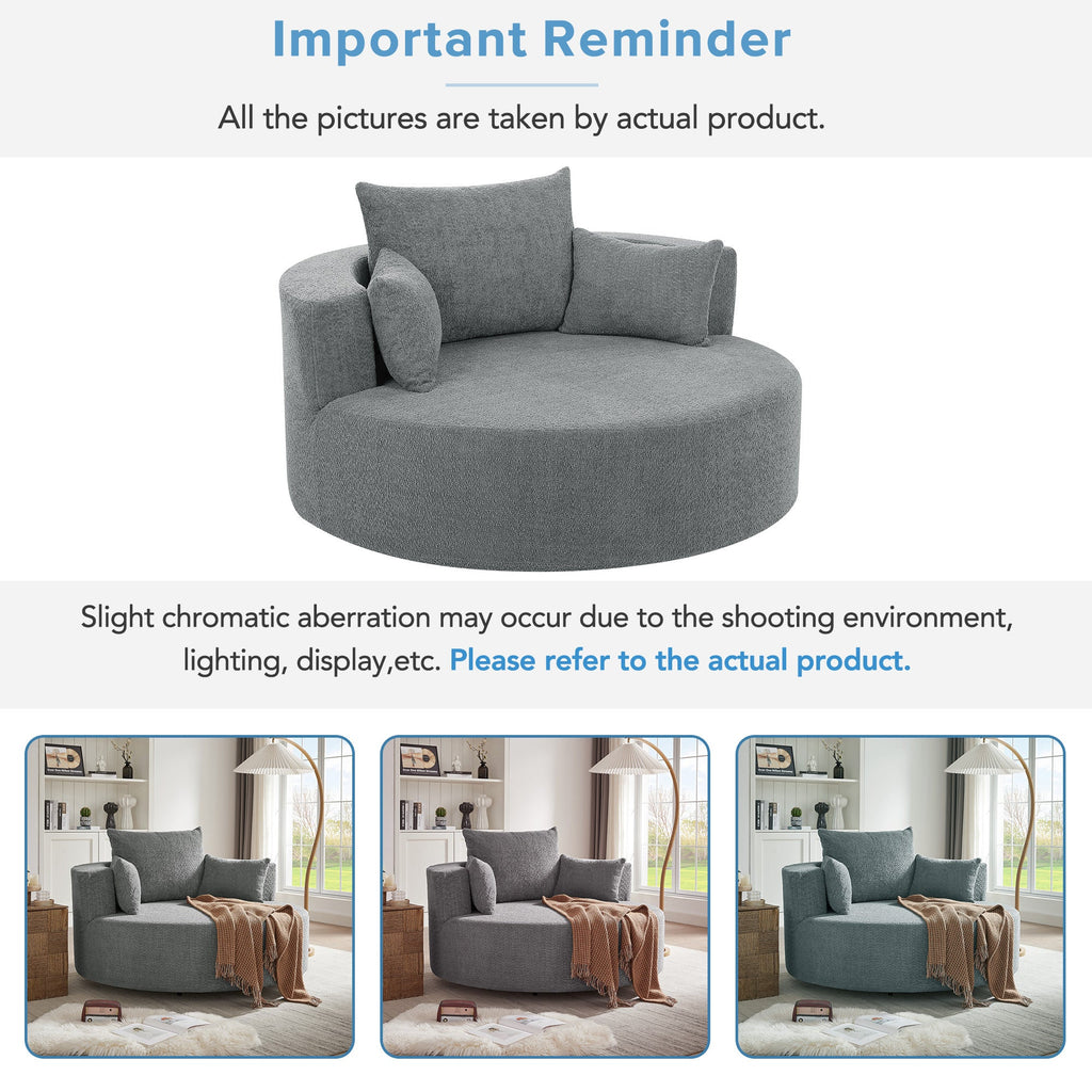 Swivel Barrel Chair - Grey Chenille with Removable Pillows
