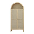 Tall Arched Storage Cabinet with Rattan Doors - 70" Pantry
