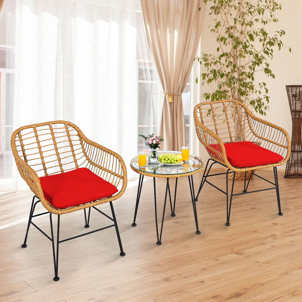 3-Piece Rattan Patio Set with Cushioned Seating