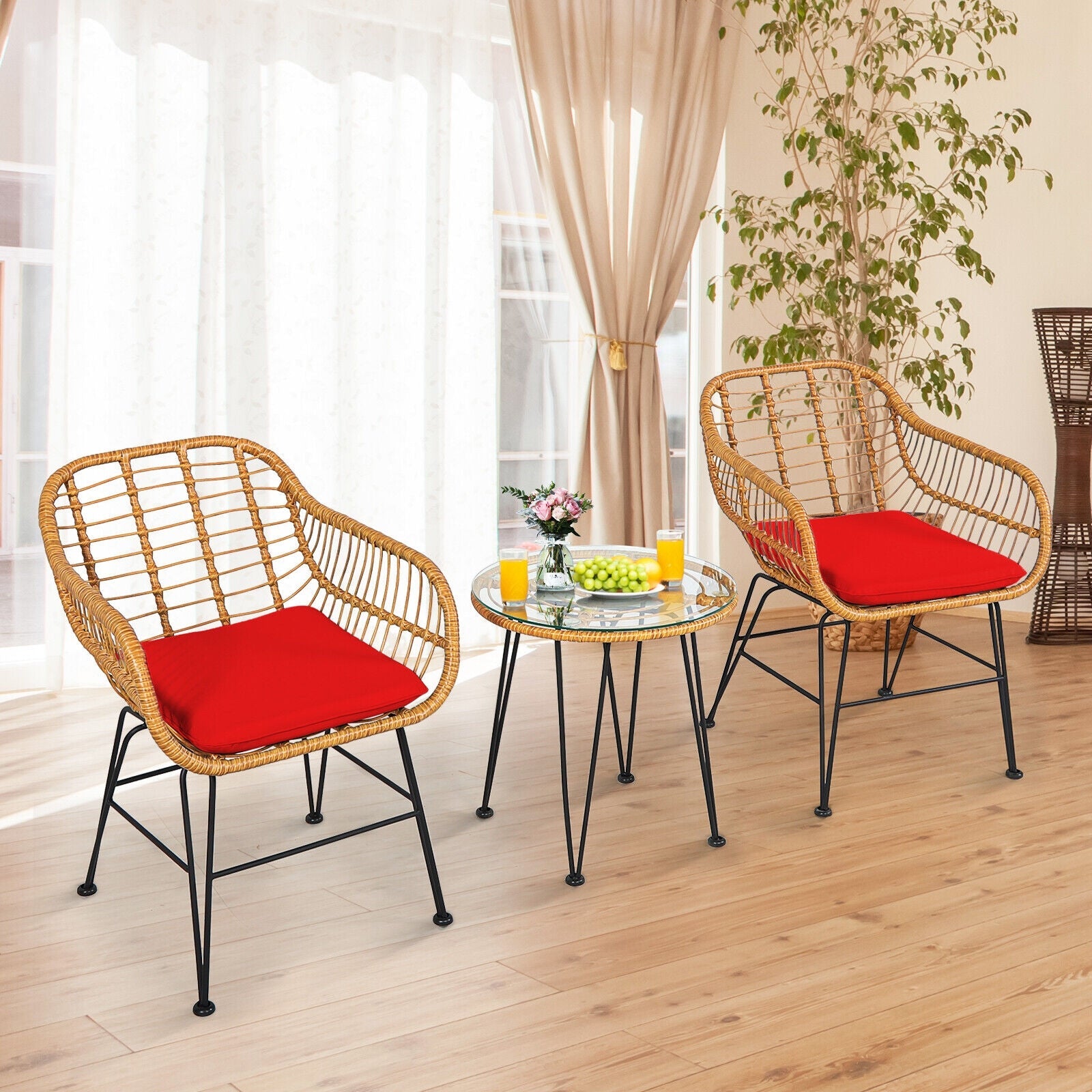 3-Piece Rattan Patio Set with Cushioned Seating