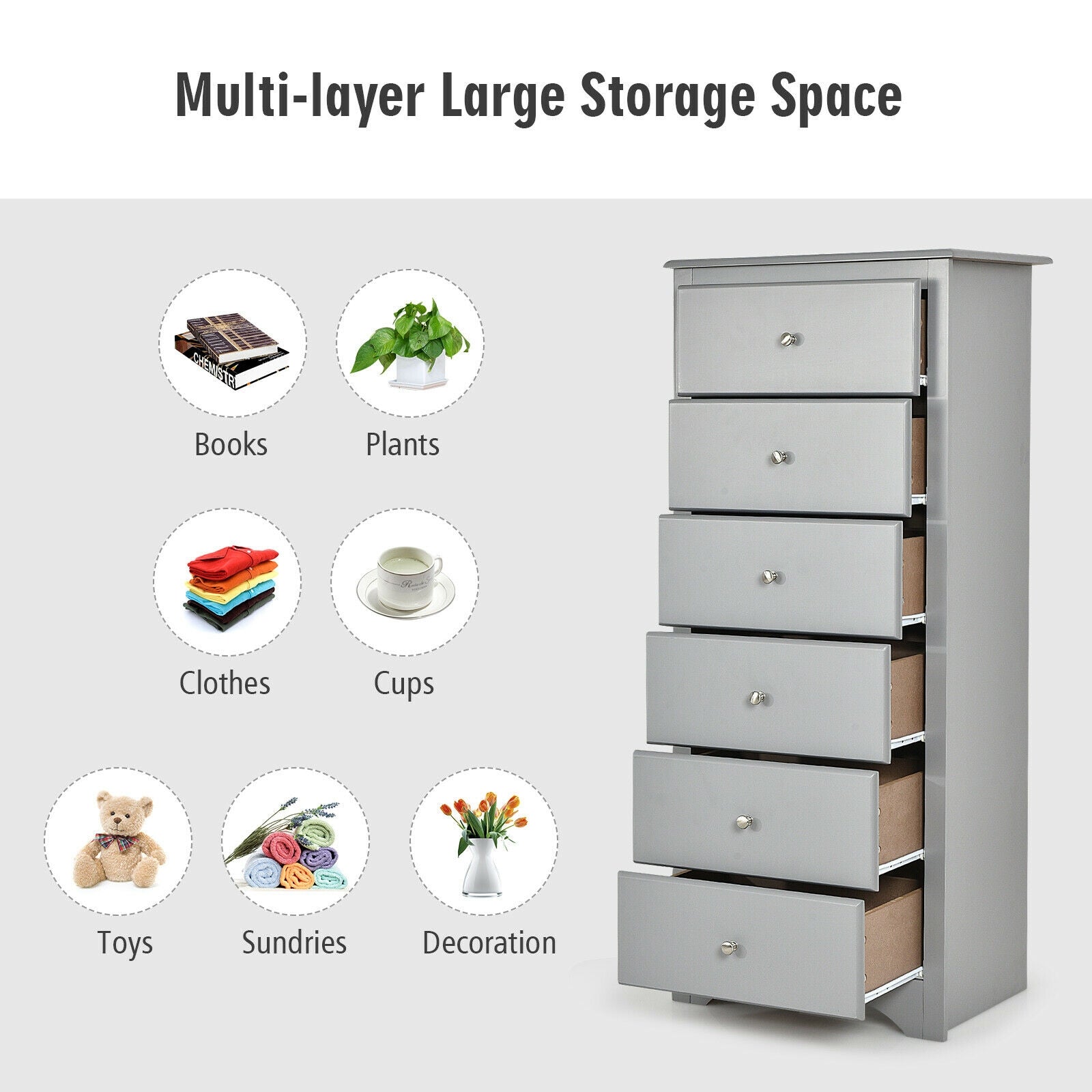 6-Drawer Dresser with Wave-Design Base