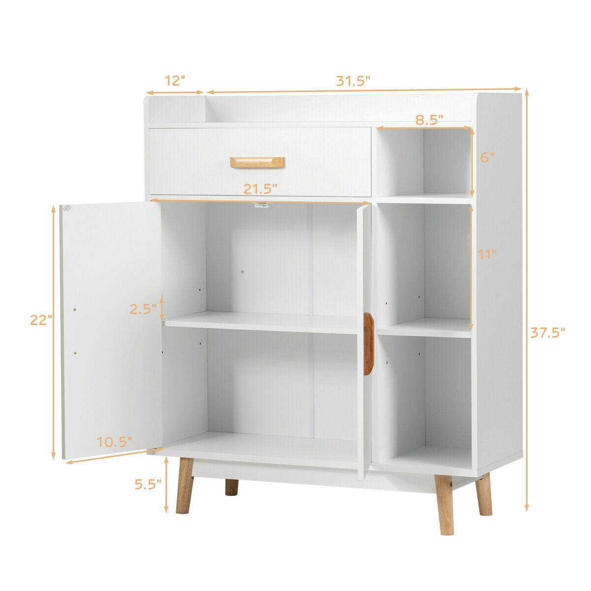 Floor Storage Cabinet - Freestanding Cupboard with Shelves