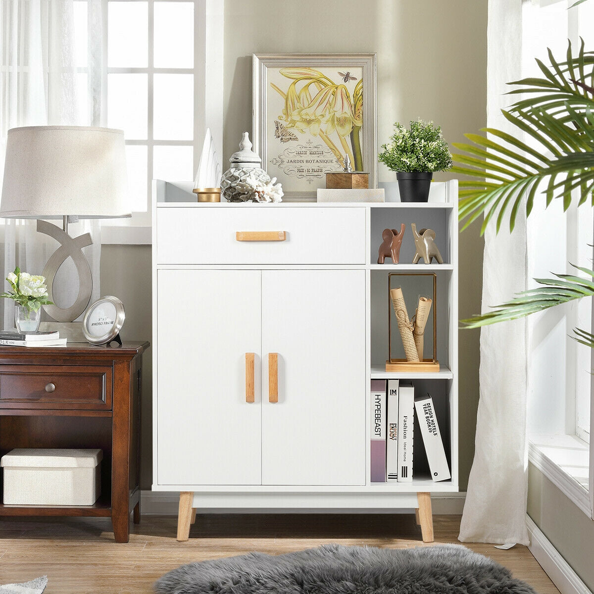 Floor Storage Cabinet - Freestanding Cupboard with Shelves