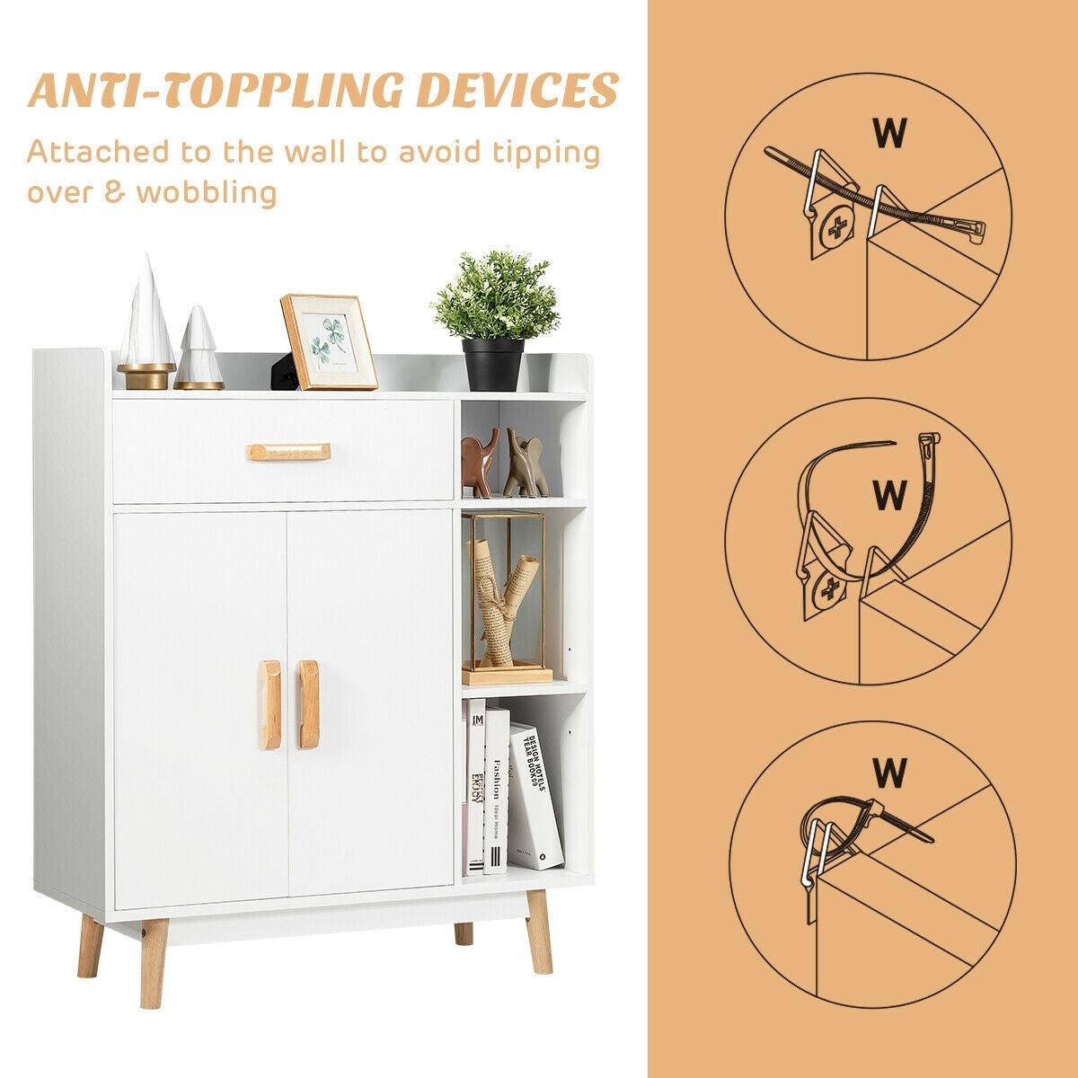 Floor Storage Cabinet - Freestanding Cupboard with Shelves