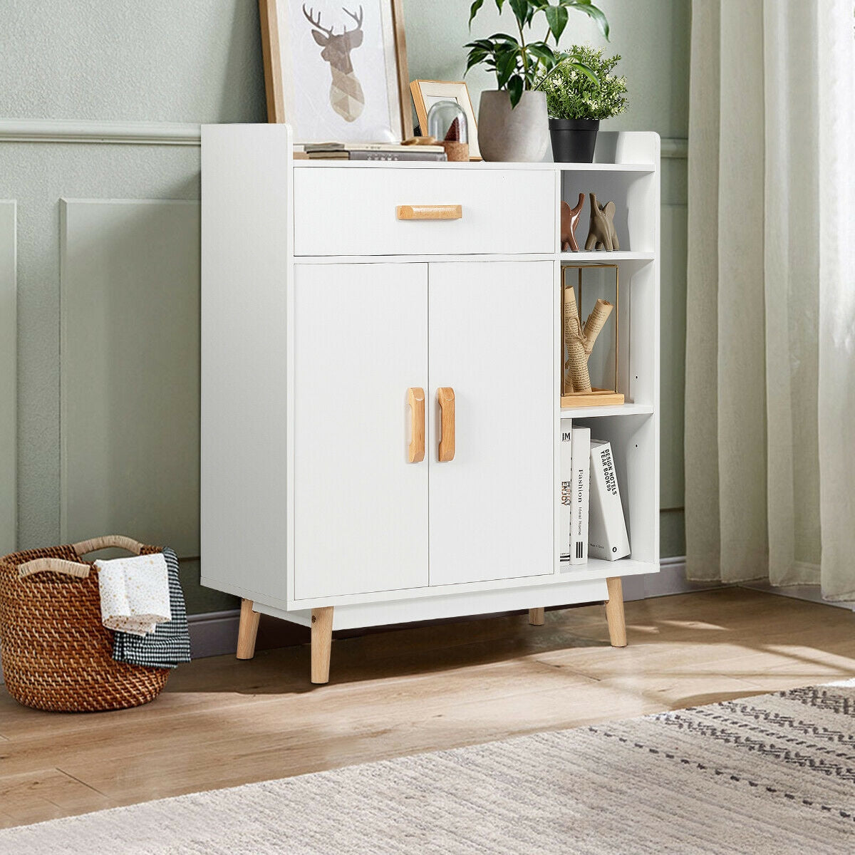 Floor Storage Cabinet - Freestanding Cupboard with Shelves