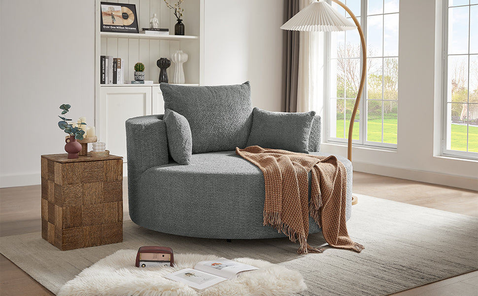 Swivel Barrel Chair - Grey Chenille with Removable Pillows