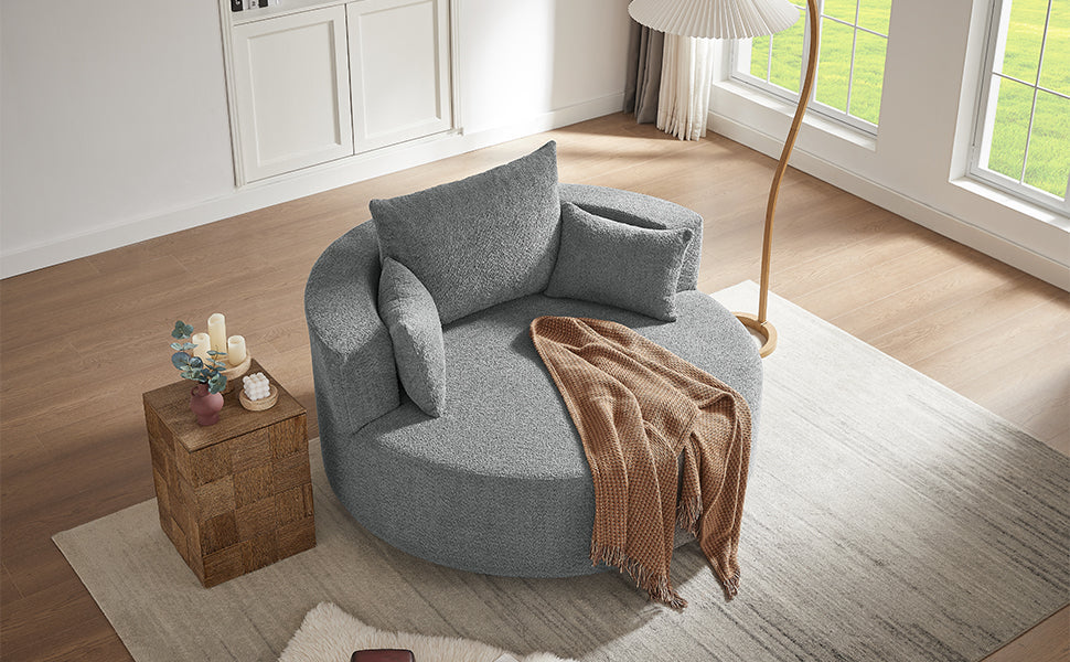 Swivel Barrel Chair - Grey Chenille with Removable Pillows
