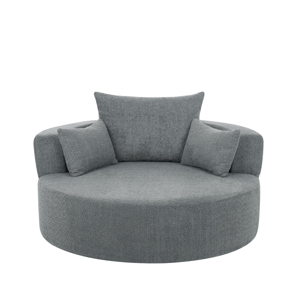 Swivel Barrel Chair - Grey Chenille with Removable Pillows
