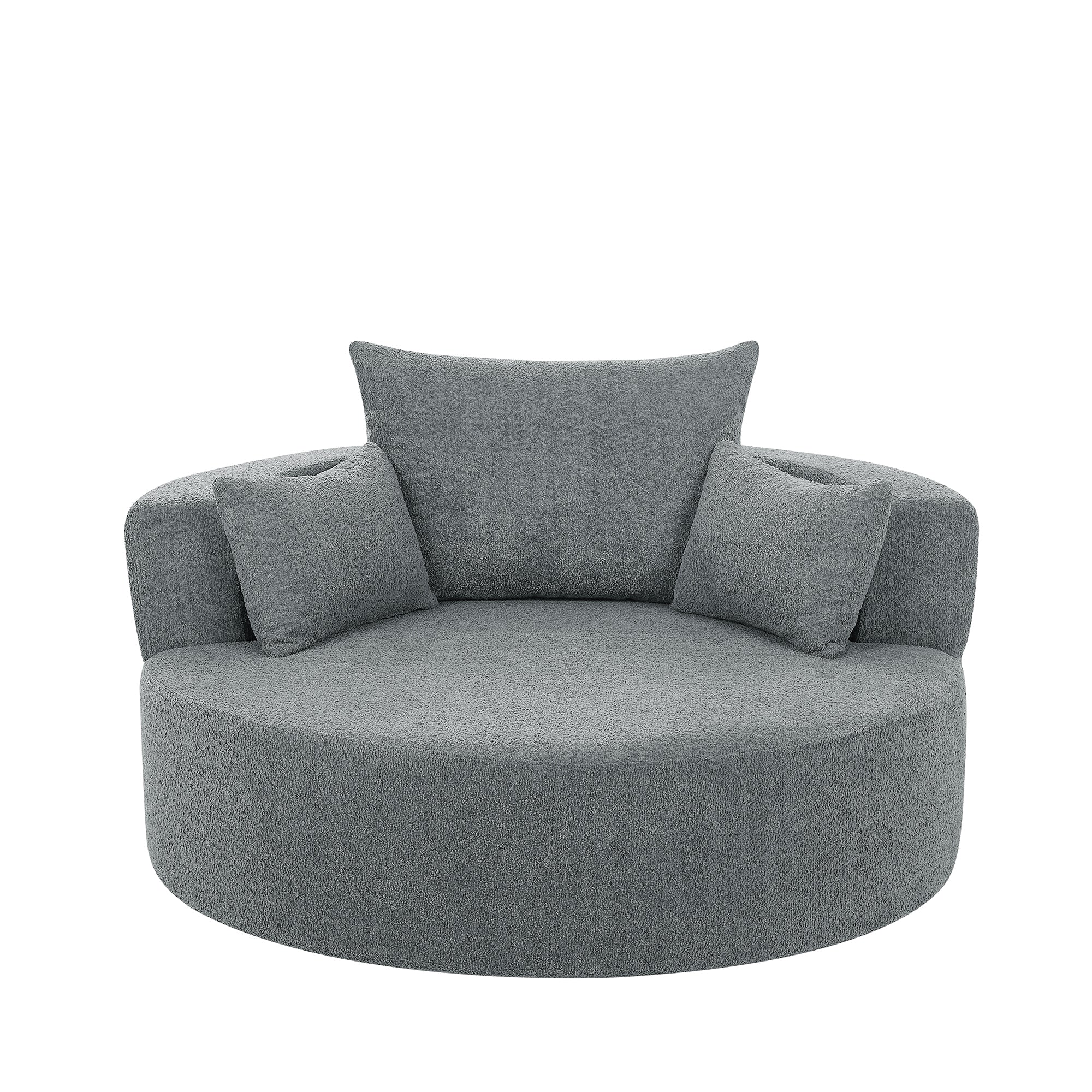 Swivel Barrel Chair - Grey Chenille with Removable Pillows