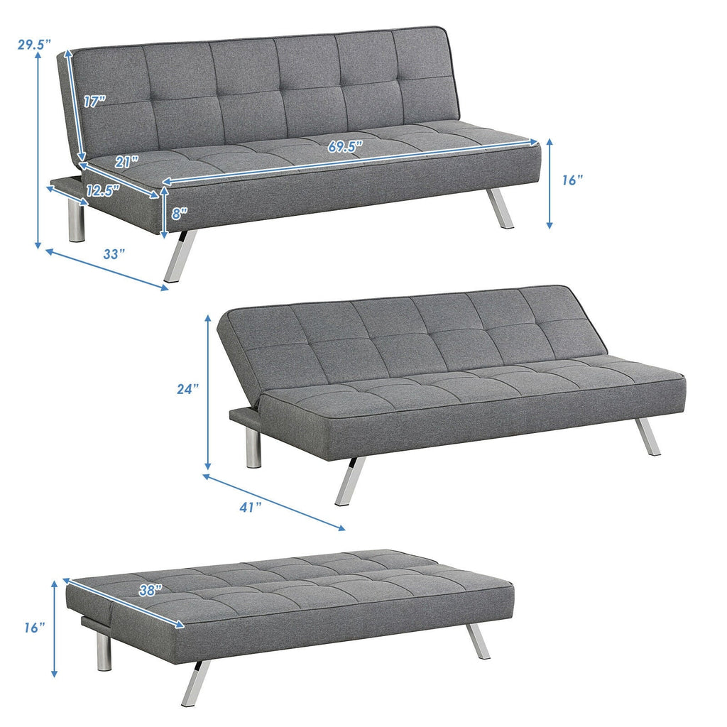 3-Seat Convertible Sofa Bed | Linen Fabric & High-Density Foam