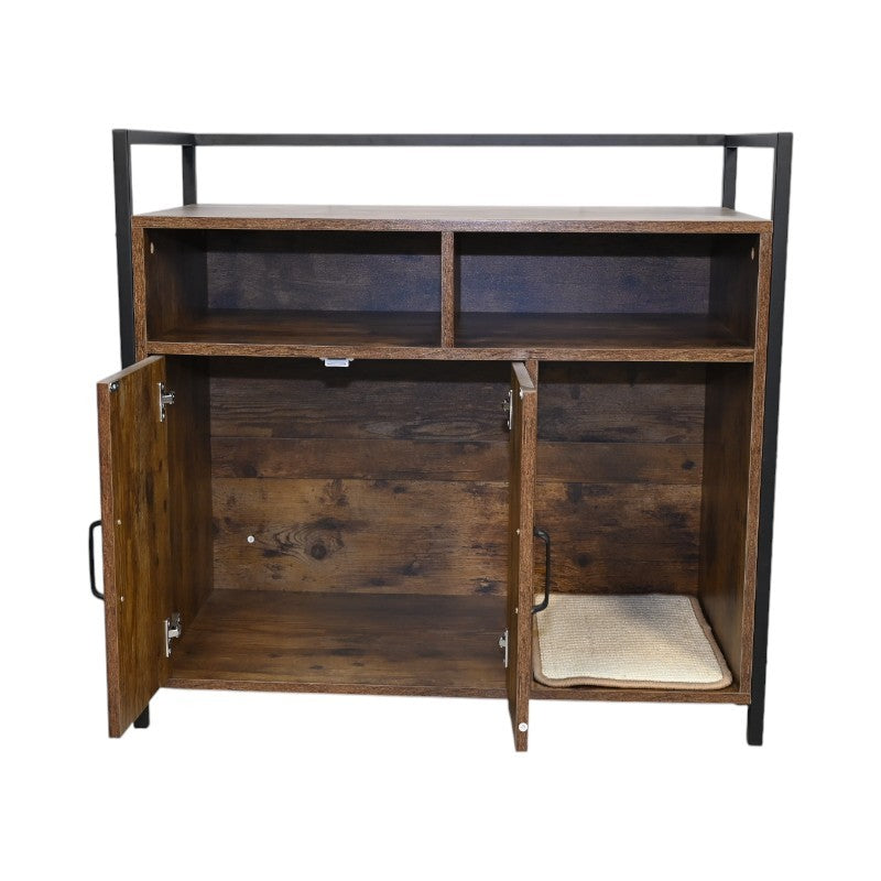 Rustic Cat Litter Box Enclosure with Scratching Mat