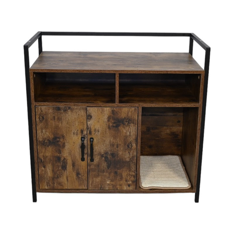 Rustic Cat Litter Box Enclosure with Scratching Mat