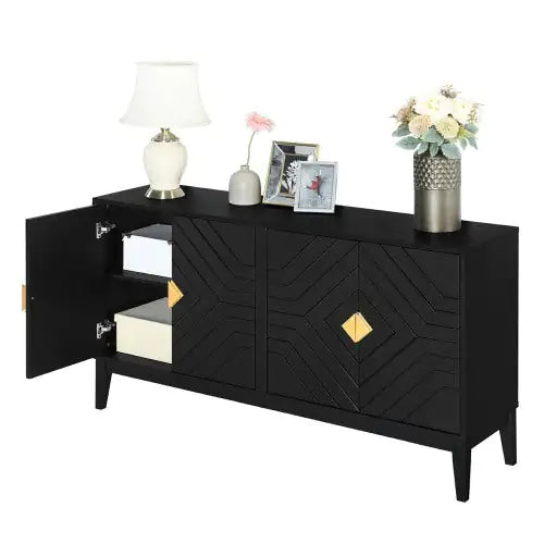 4-Door Sideboard Cabinet with Gold Hardware - Black