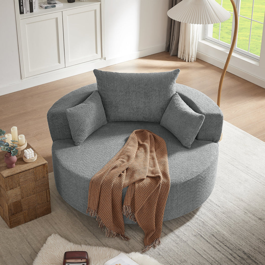 Swivel Barrel Chair - Grey Chenille with Removable Pillows