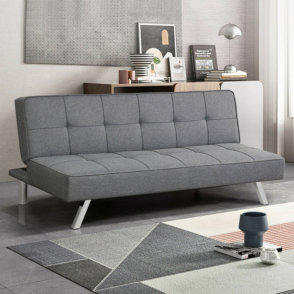 3-Seat Convertible Sofa Bed | Linen Fabric & High-Density Foam
