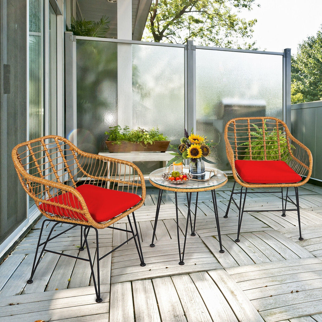 3-Piece Rattan Patio Set with Cushioned Seating
