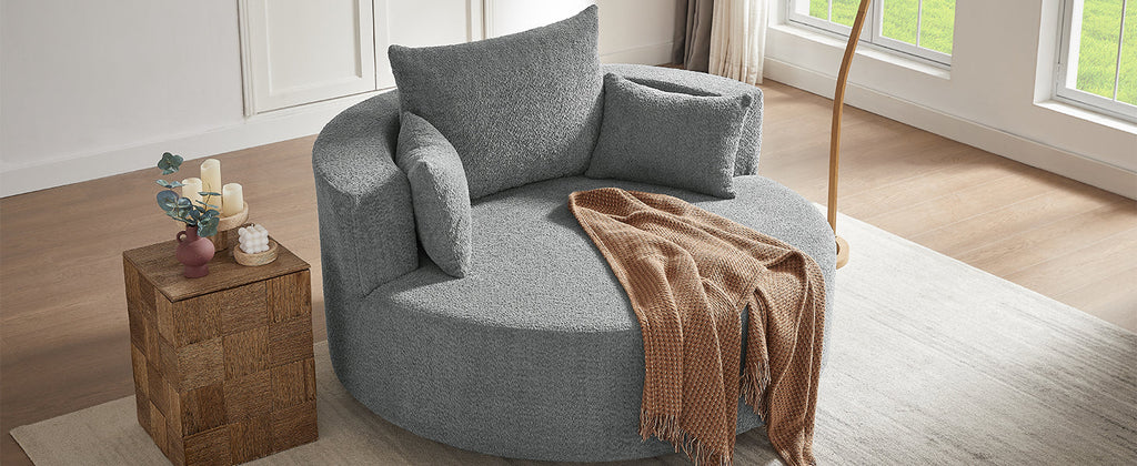 Swivel Barrel Chair - Grey Chenille with Removable Pillows