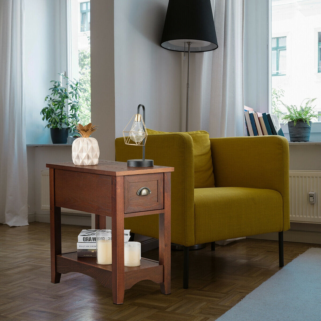 Set of 2 Walnut Side Tables with Drawer