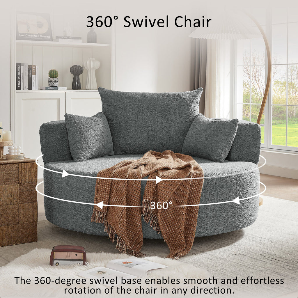 Swivel Barrel Chair - Grey Chenille with Removable Pillows