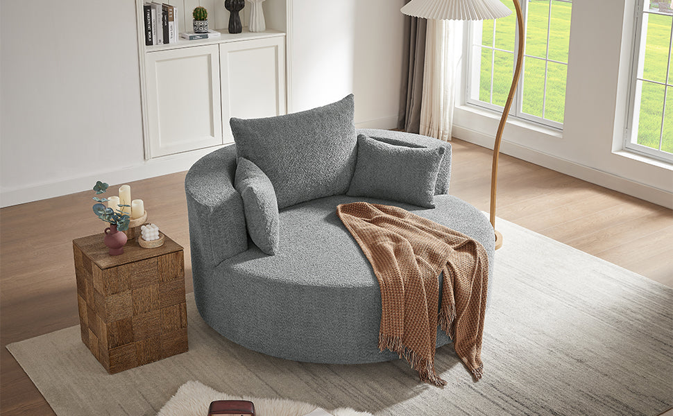Swivel Barrel Chair - Grey Chenille with Removable Pillows