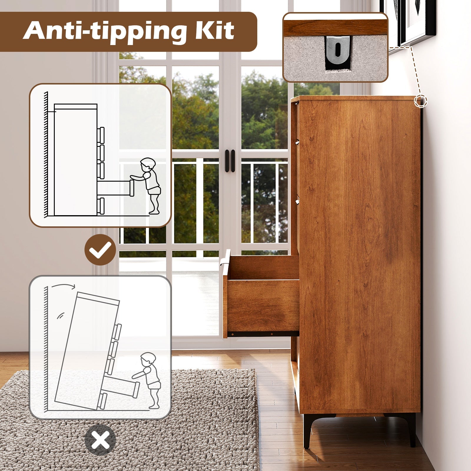 5-Drawer Cherry Dresser with Interlock System