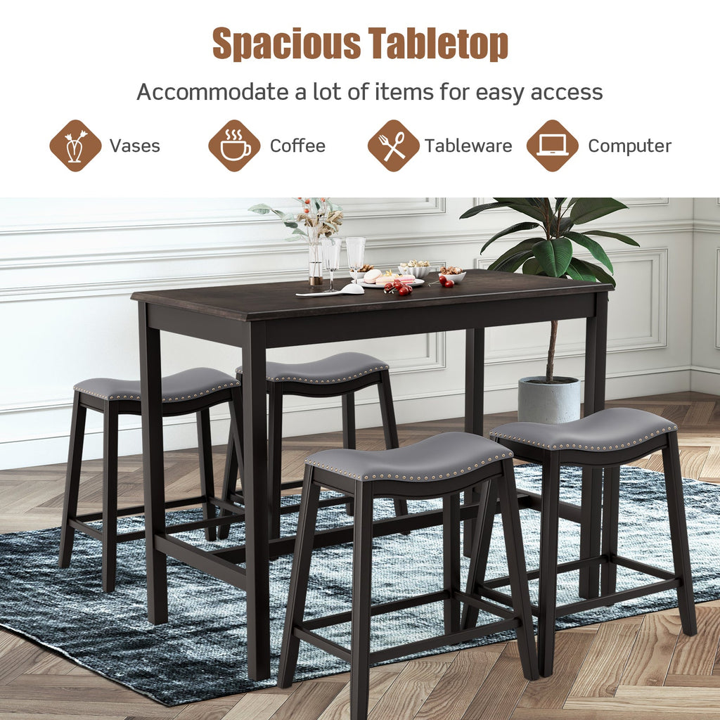 5-Piece Upholstered Dining Set with Bar Table & 4 Stools