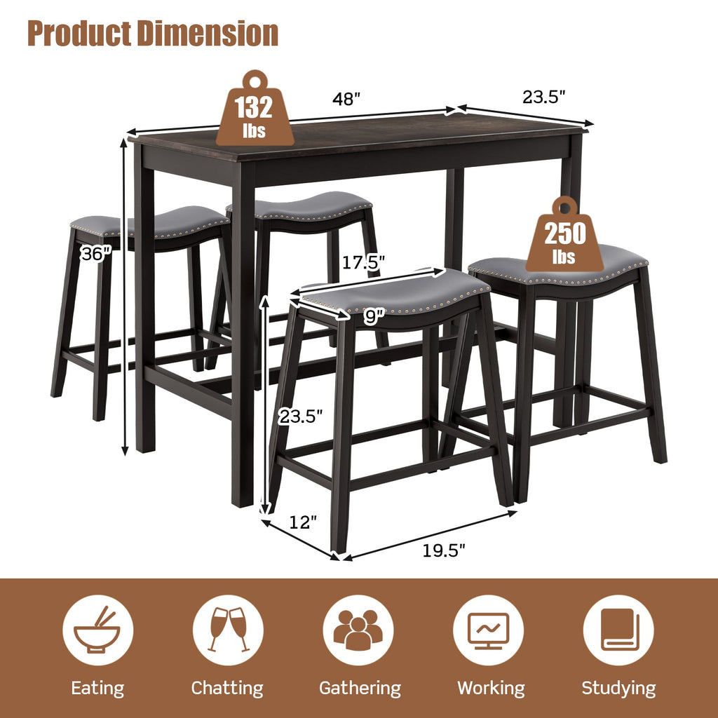 5-Piece Upholstered Dining Set with Bar Table & 4 Stools