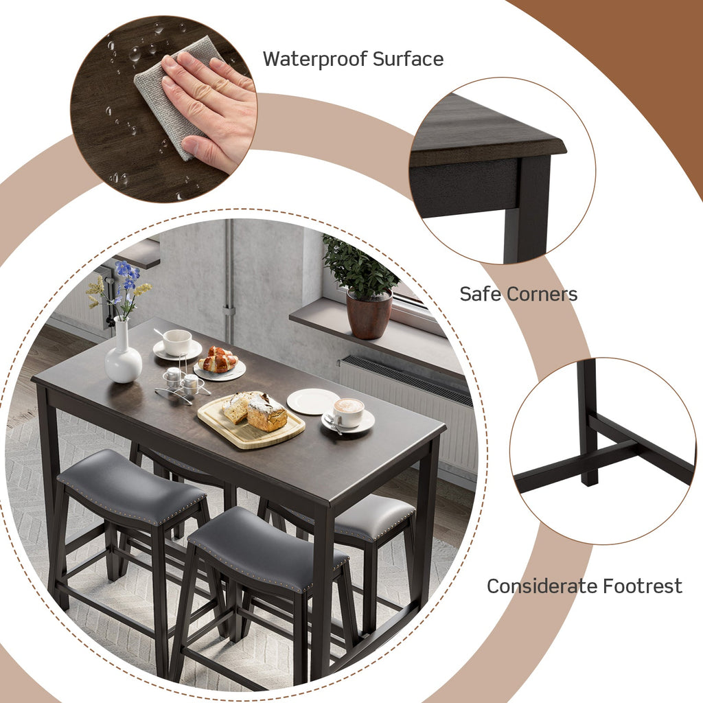 5-Piece Upholstered Dining Set with Bar Table & 4 Stools