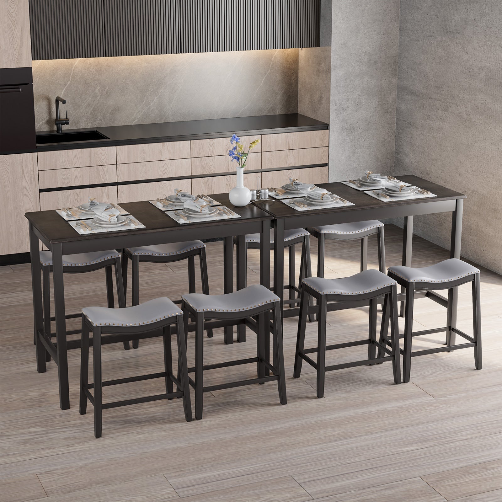 5-Piece Upholstered Dining Set with Bar Table & 4 Stools
