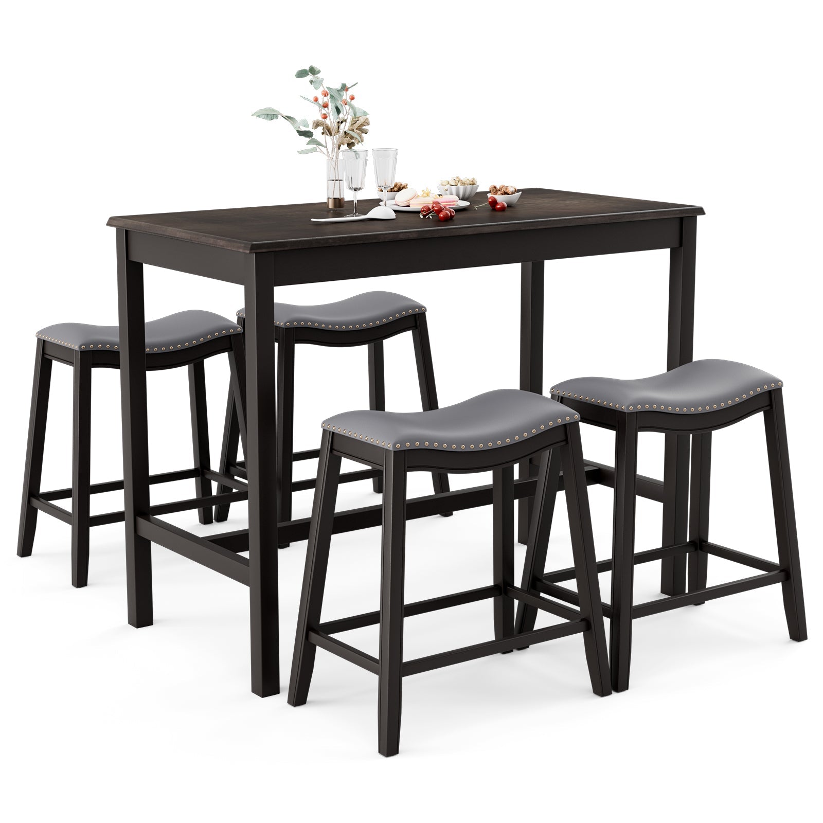 5-Piece Upholstered Dining Set with Bar Table & 4 Stools