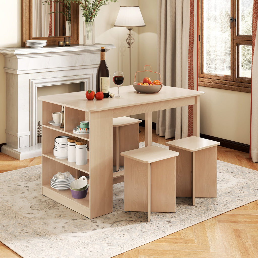 5-Piece Dining Set with Storage Shelf and 4 Stools