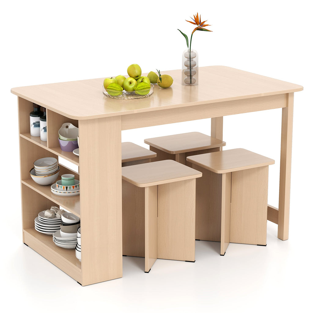 5-Piece Dining Set with Storage Shelf and 4 Stools