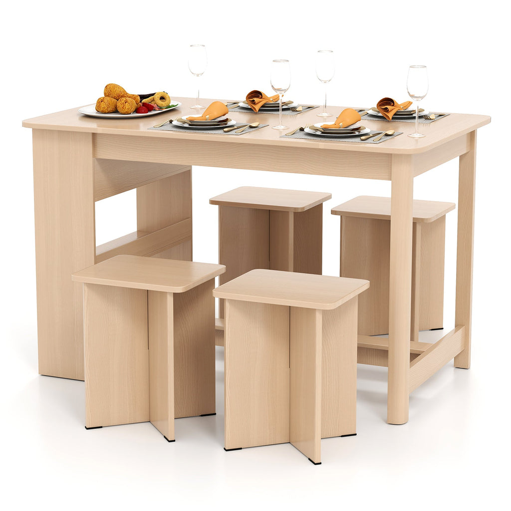 5-Piece Dining Set with Storage Shelf and 4 Stools