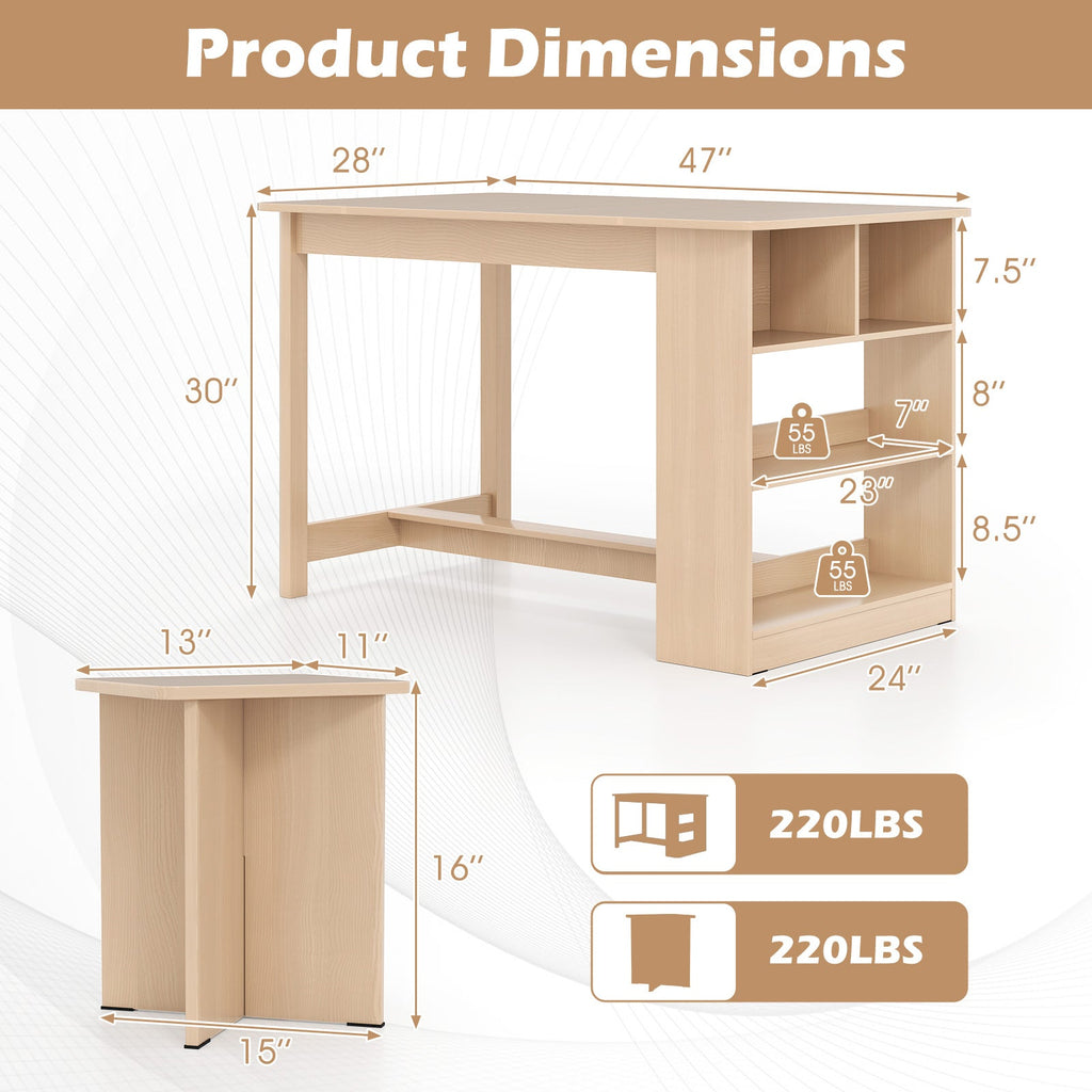 5-Piece Dining Set with Storage Shelf and 4 Stools