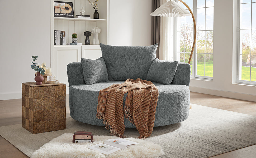 Swivel Barrel Chair - Grey Chenille with Removable Pillows