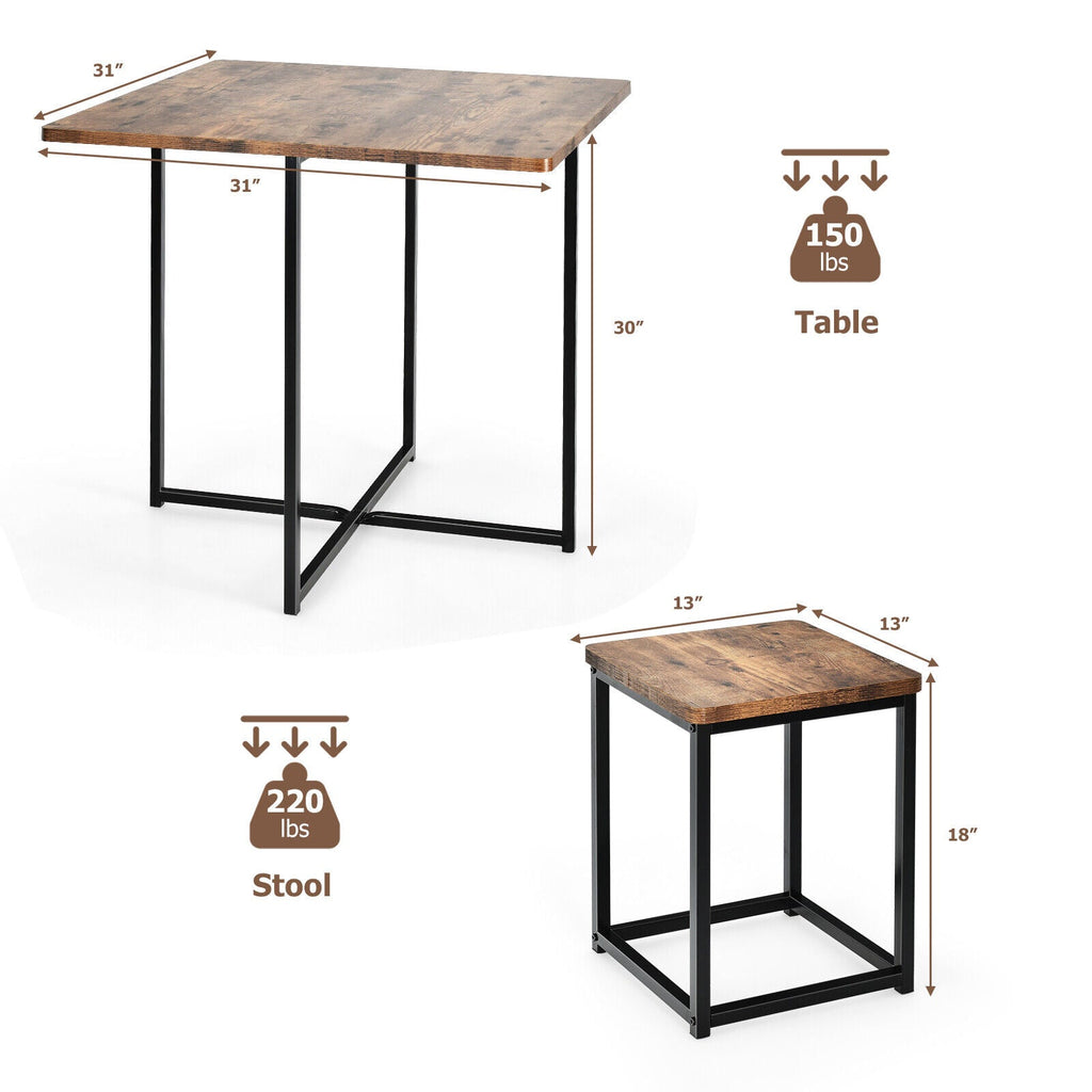 5-Piece Walnut Dining Set with Metal Frame & 4 Stools