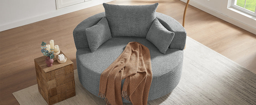 Swivel Barrel Chair - Grey Chenille with Removable Pillows