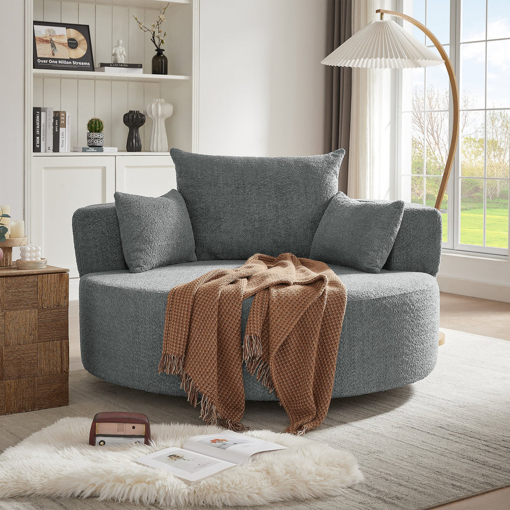 Swivel Barrel Chair - Grey Chenille with Removable Pillows