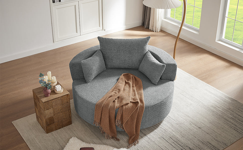 Swivel Barrel Chair - Grey Chenille with Removable Pillows