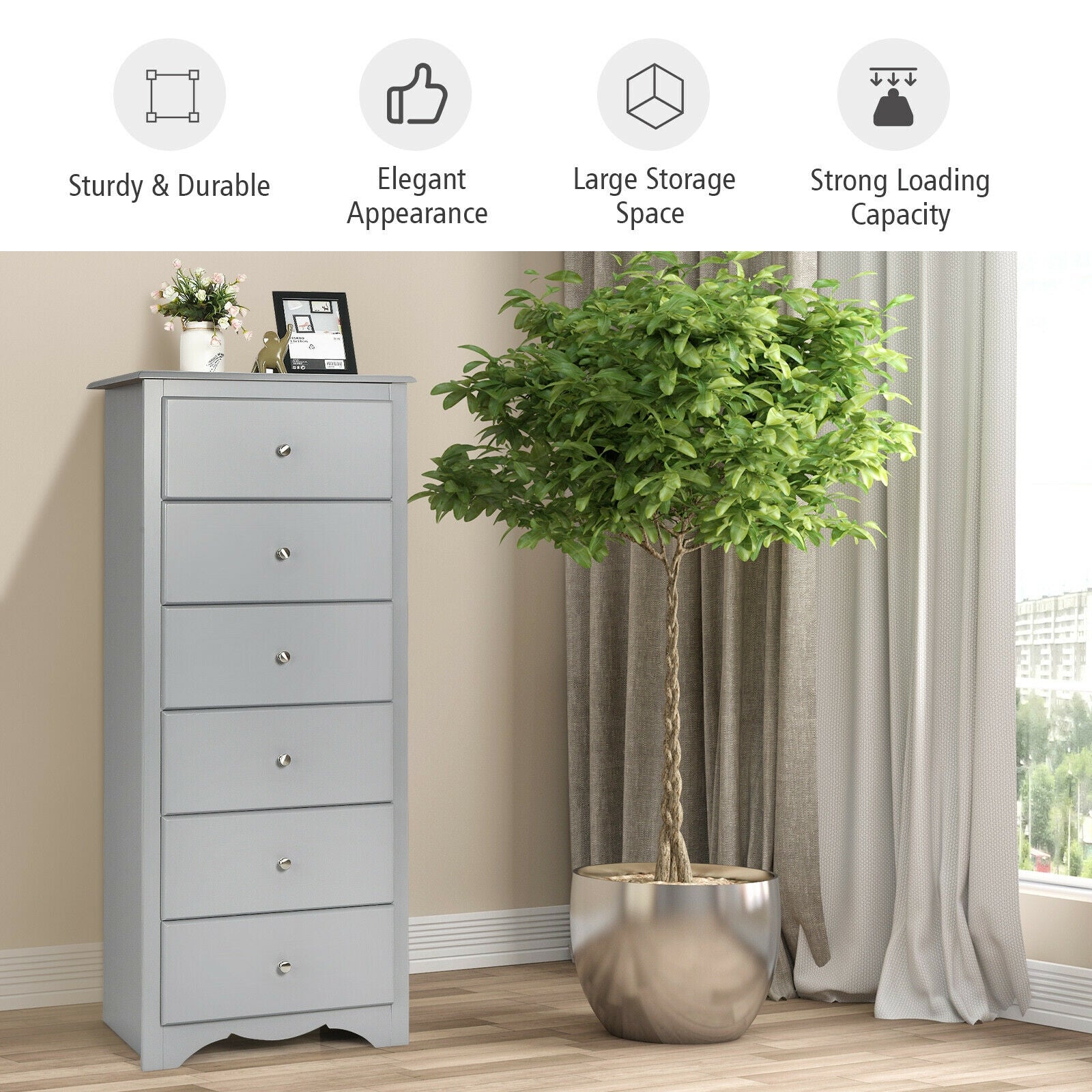 6-Drawer Dresser with Wave-Design Base