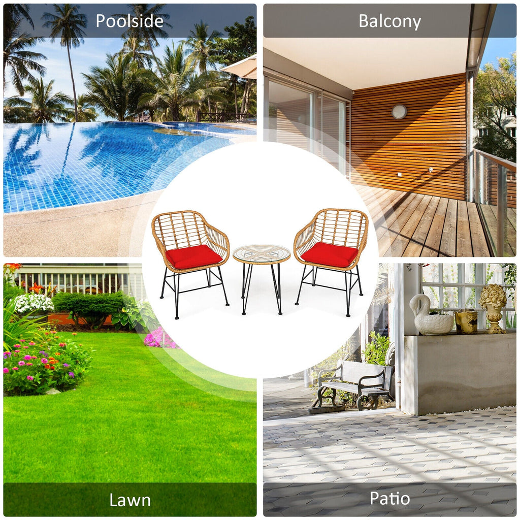3-Piece Rattan Patio Set with Cushioned Seating