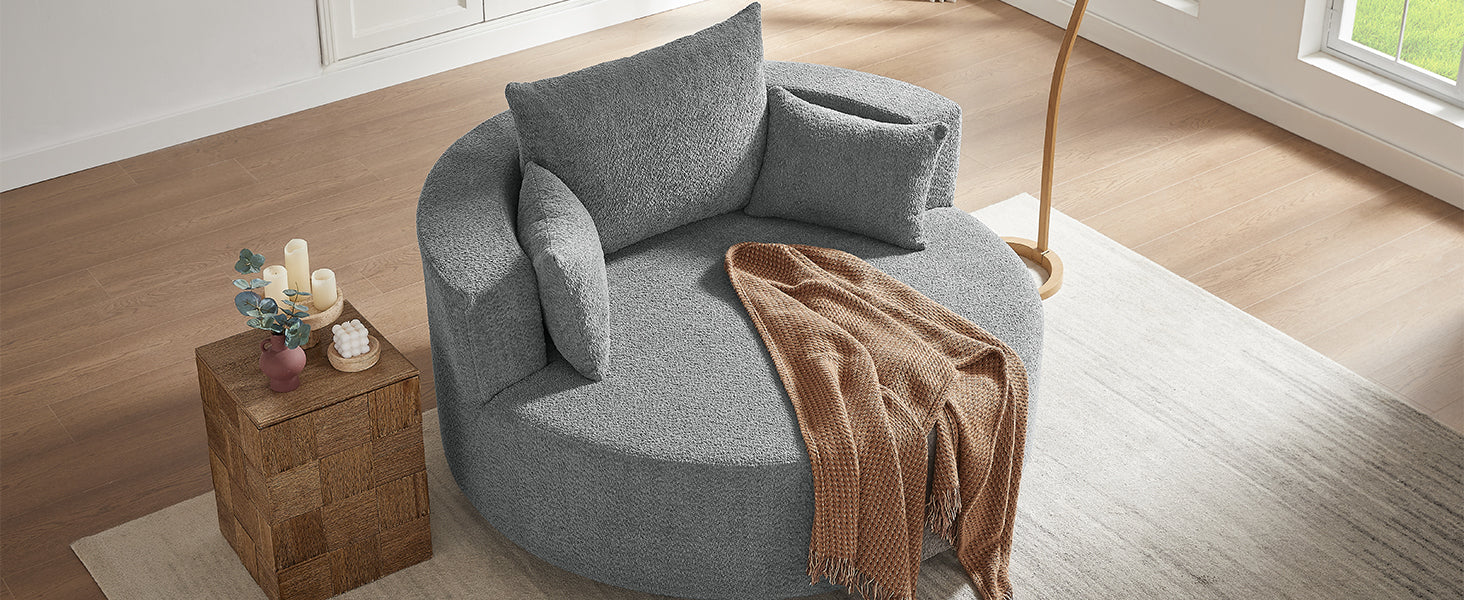 Swivel Barrel Chair - Grey Chenille with Removable Pillows