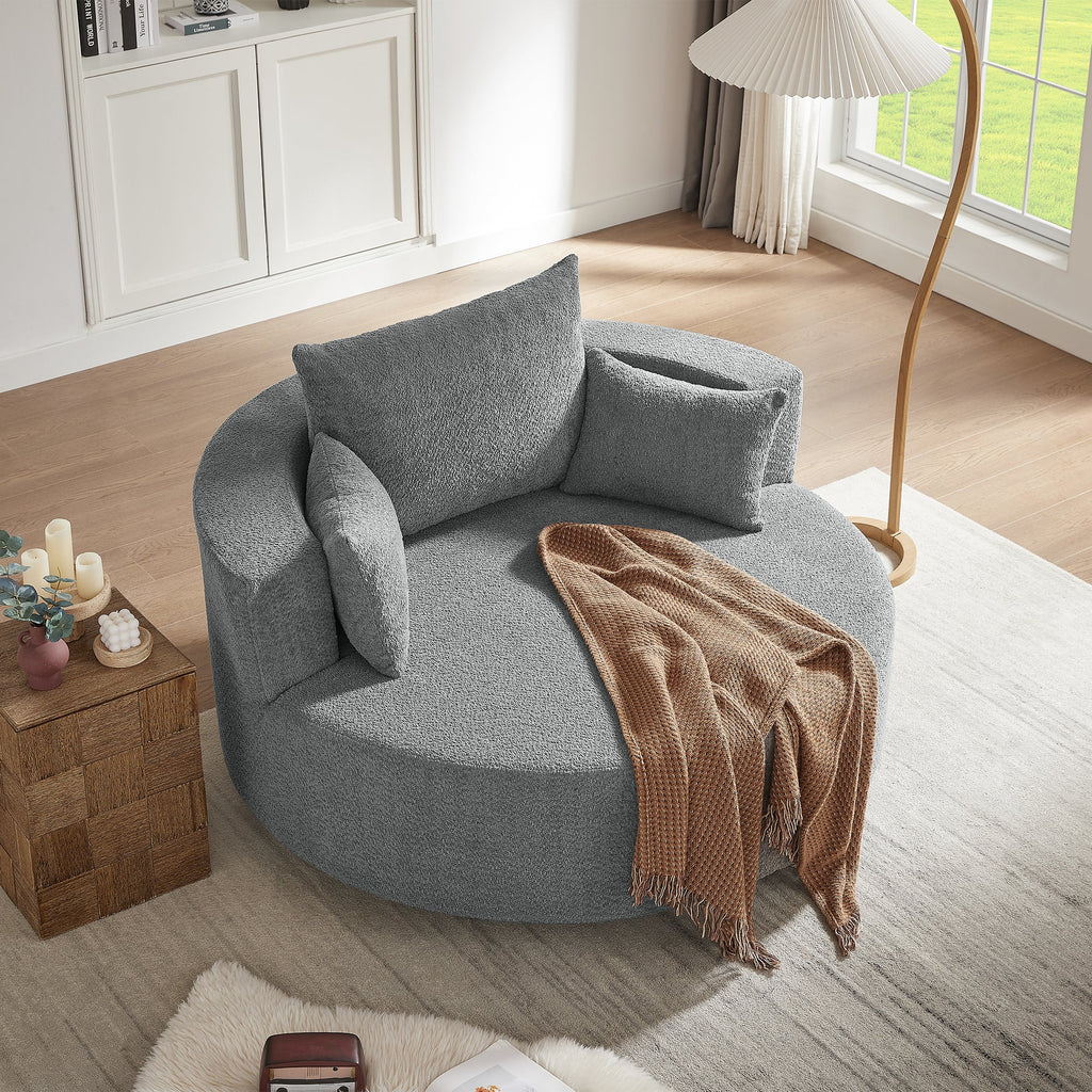 Swivel Barrel Chair - Grey Chenille with Removable Pillows