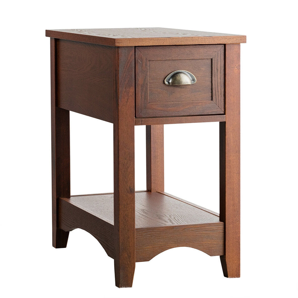 Set of 2 Walnut Side Tables with Drawer