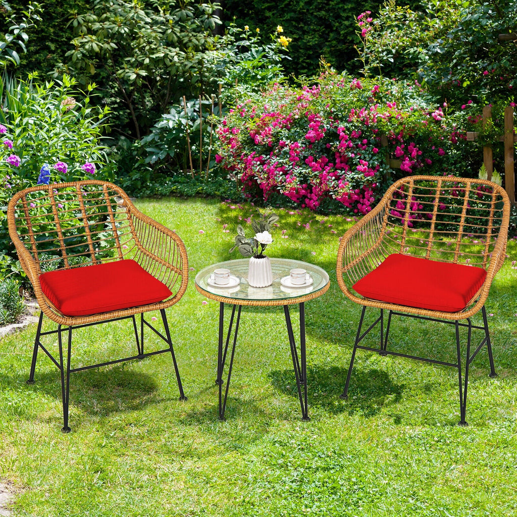 3-Piece Rattan Patio Set with Cushioned Seating
