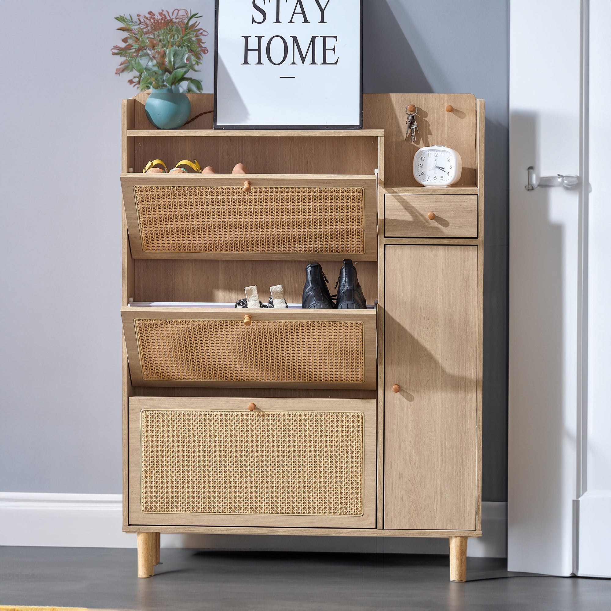 Minimalist Storage Cabinet - MDF with Japanese Rattan Doors