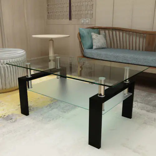Rectangle Glass Coffee Table - Modern Black Frame