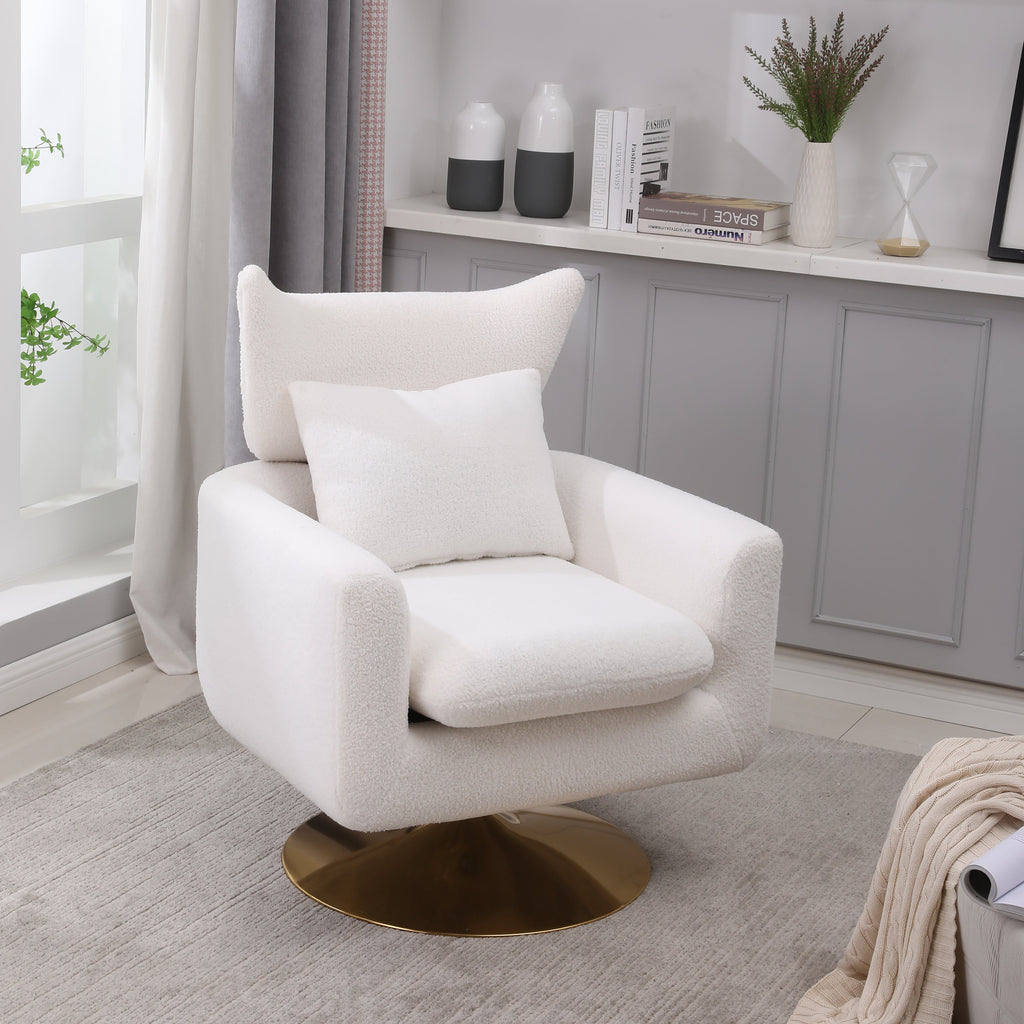 Mid-Century Swivel Accent Chair - White Teddy Fabric