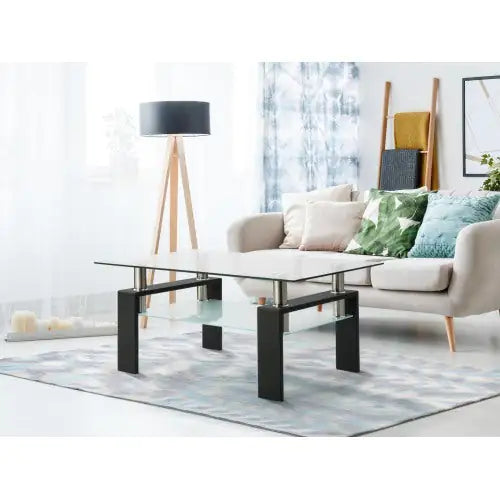 Rectangle Glass Coffee Table - Modern Black Frame