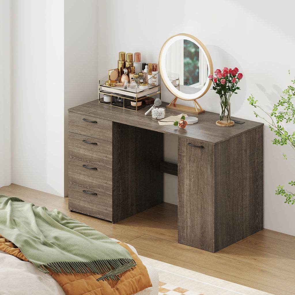 53" Computer Desk with Power Outlets & 4 Storage Drawers - Gray